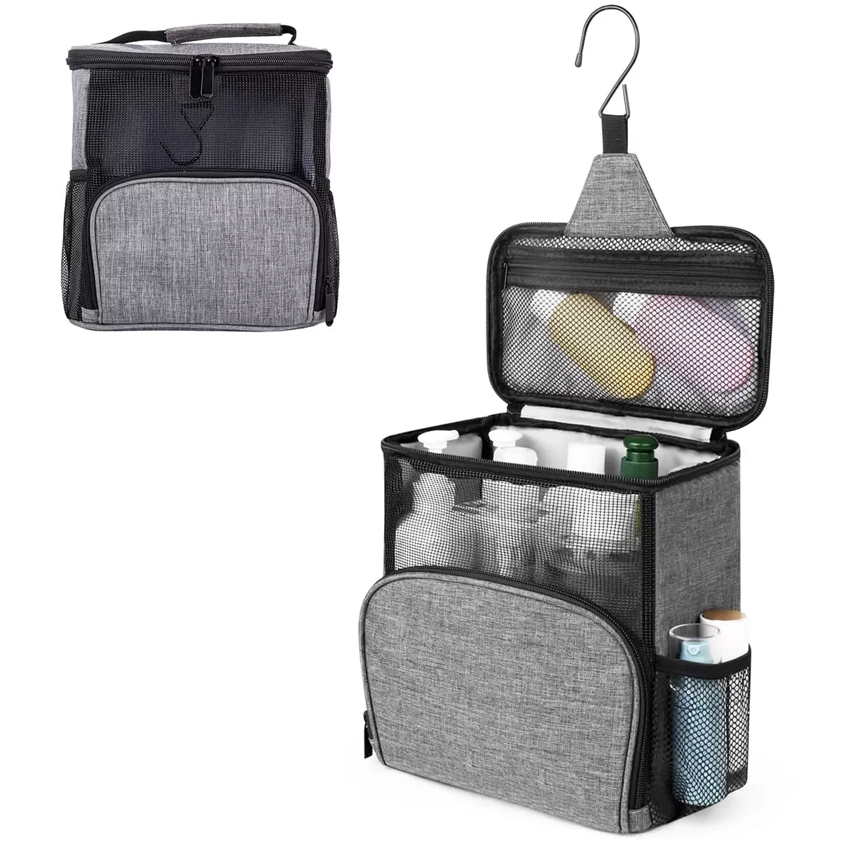 Ikoopy Shower Caddy Bag Portable Hanging Shower Tote Bags with Hook Travel Toiletry Bag for Men and Women Large Cosmetics Makeup Org