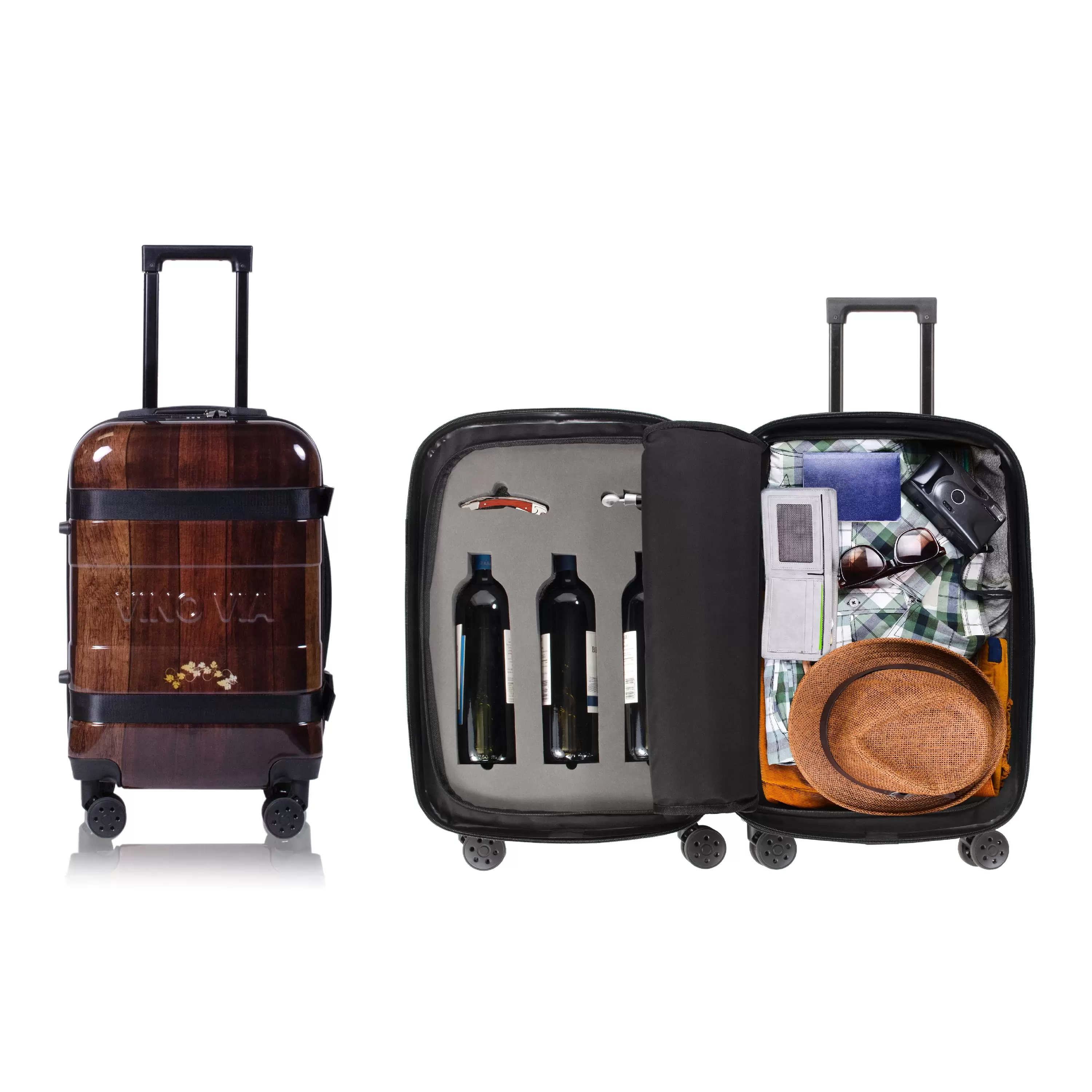 The Six (6-Bottle) Wine Luggage. TSA Approved Anti-Theft Zipper. Lightweight Hard Shell Spinner Suitcase