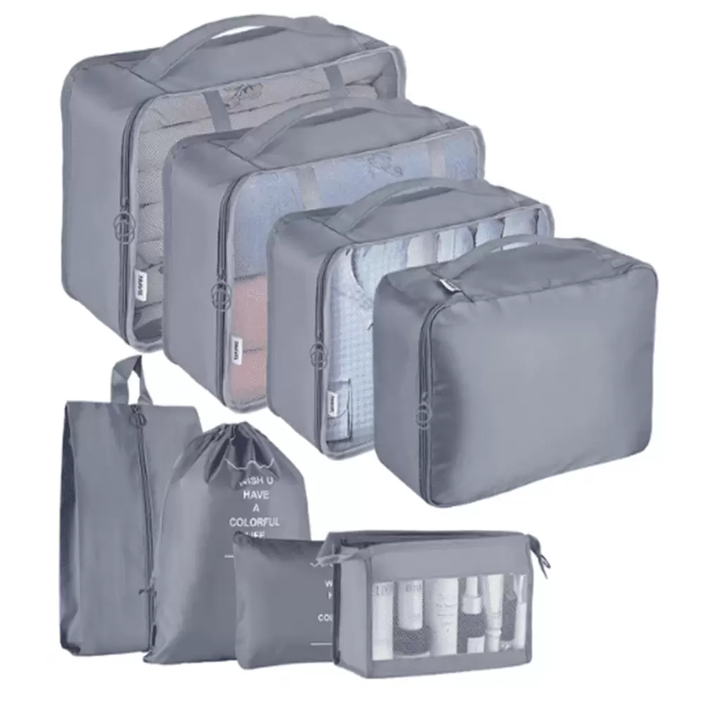 ZOUYUE Packing Cubes for Travel. 8Pcs Travel Cubes Set Foldable Suitcase Organizer Lightweight Luggage Storage Bag. Gray