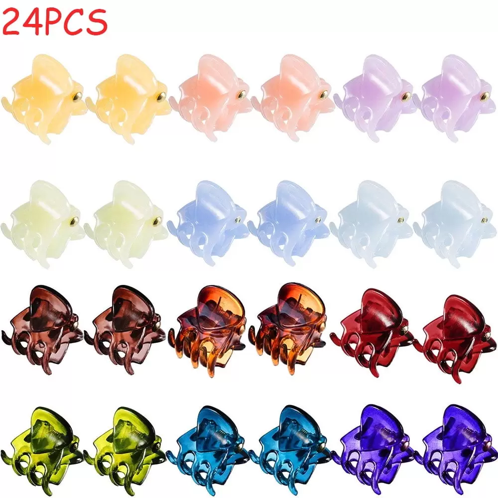 SNNROO 24 Pieces Mini Hair Claw Clip Plastic Small Colorful Hair Clamps Clips Tiny No-slip Jaw Hair Clip- Container for Women Girls Styling Hair Accessories. Assorted Colors