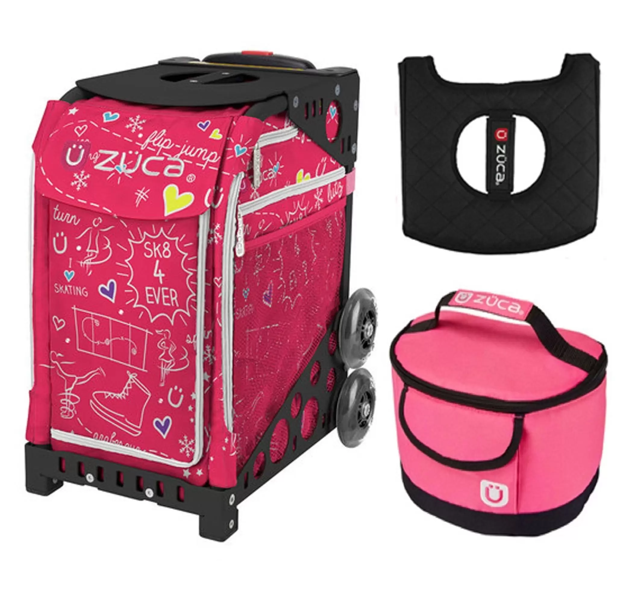 Zuca 18 Sport Bag - SK8 Pink with Pink Lunchbox and Hot Pink/Black Seat Cover ( Black Frame)