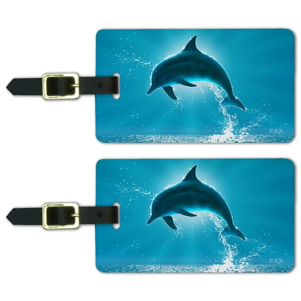 Leaping Dolphin Ocean Light Luggage ID Tags Suitcase Carry-On Cards - Set of 2