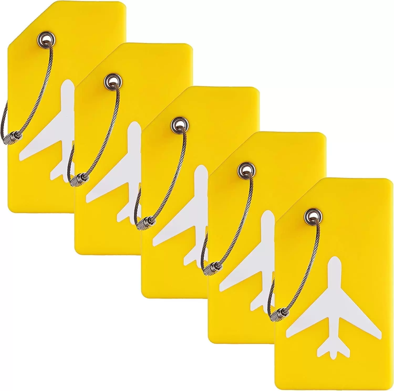 5 Pack Silicone Luggage Tags - Bendable and Durable Travel Tags for Suitcases - TSA Approved Bag Tags for Easy Luggage Identification - Perfect Airplane Must-Have (Yellow)