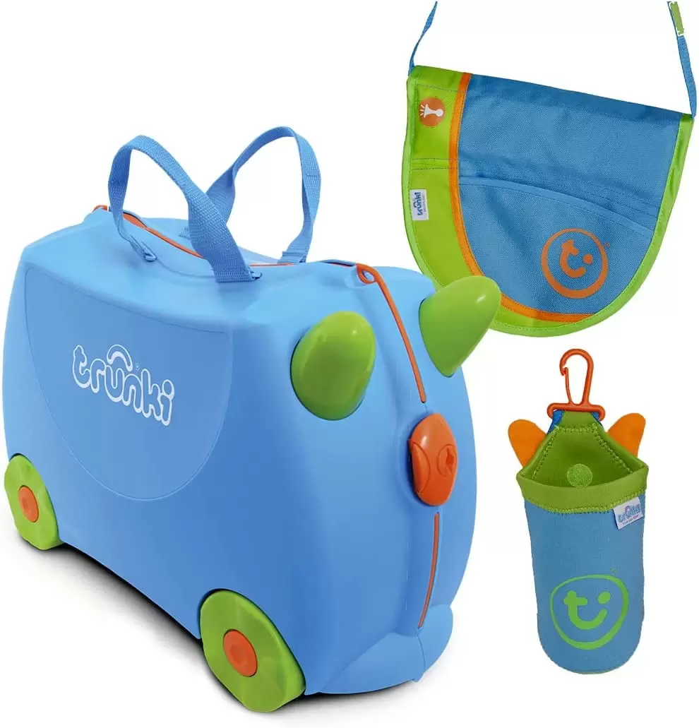 YOUI-GIFTS Kid's Ride On Suitcase Bundle with Saddle Bag and Holster: Terrance (Blue)