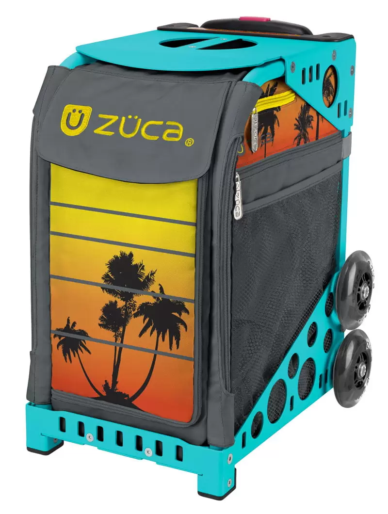 Zuca 18 Sport Bag - Tropical Sunset with Flashing Wheels (Turquoise Frame)