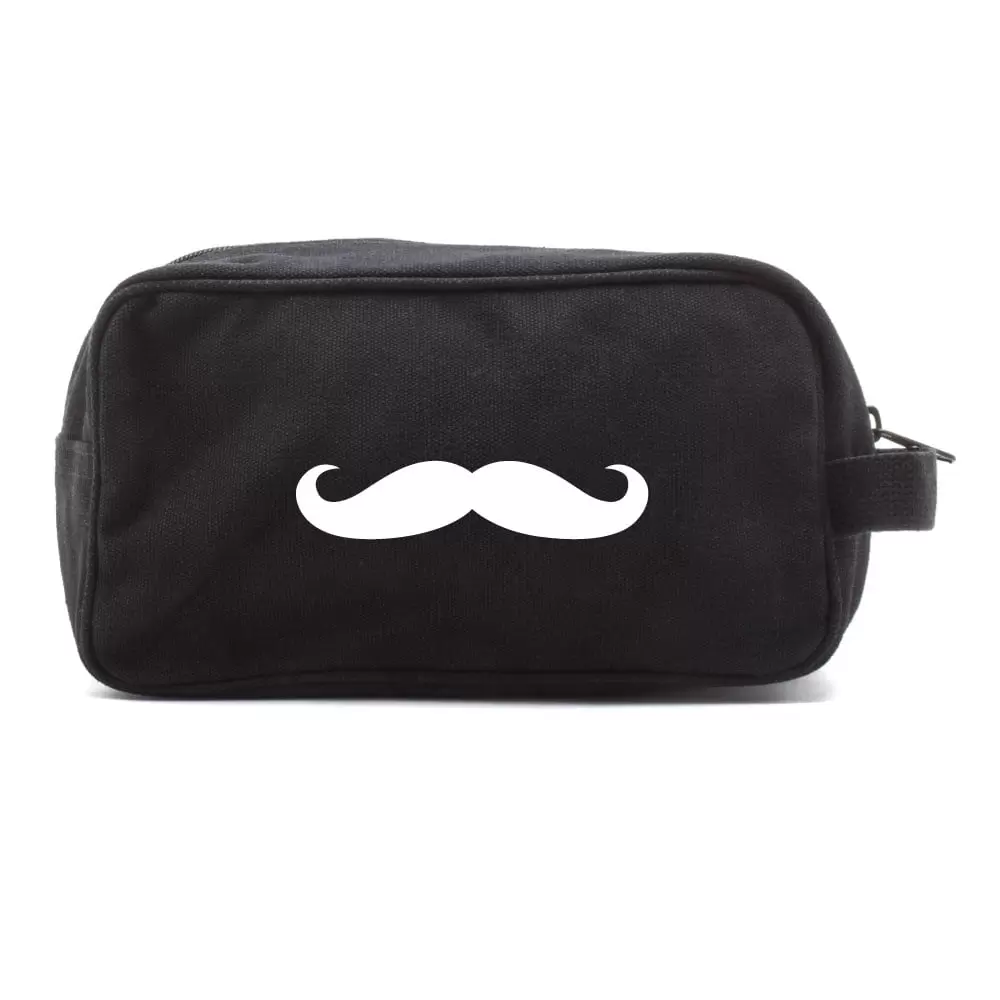 Mustache Dual Two Compartment Travel Toiletry Dopp Kit Bag in Black & White