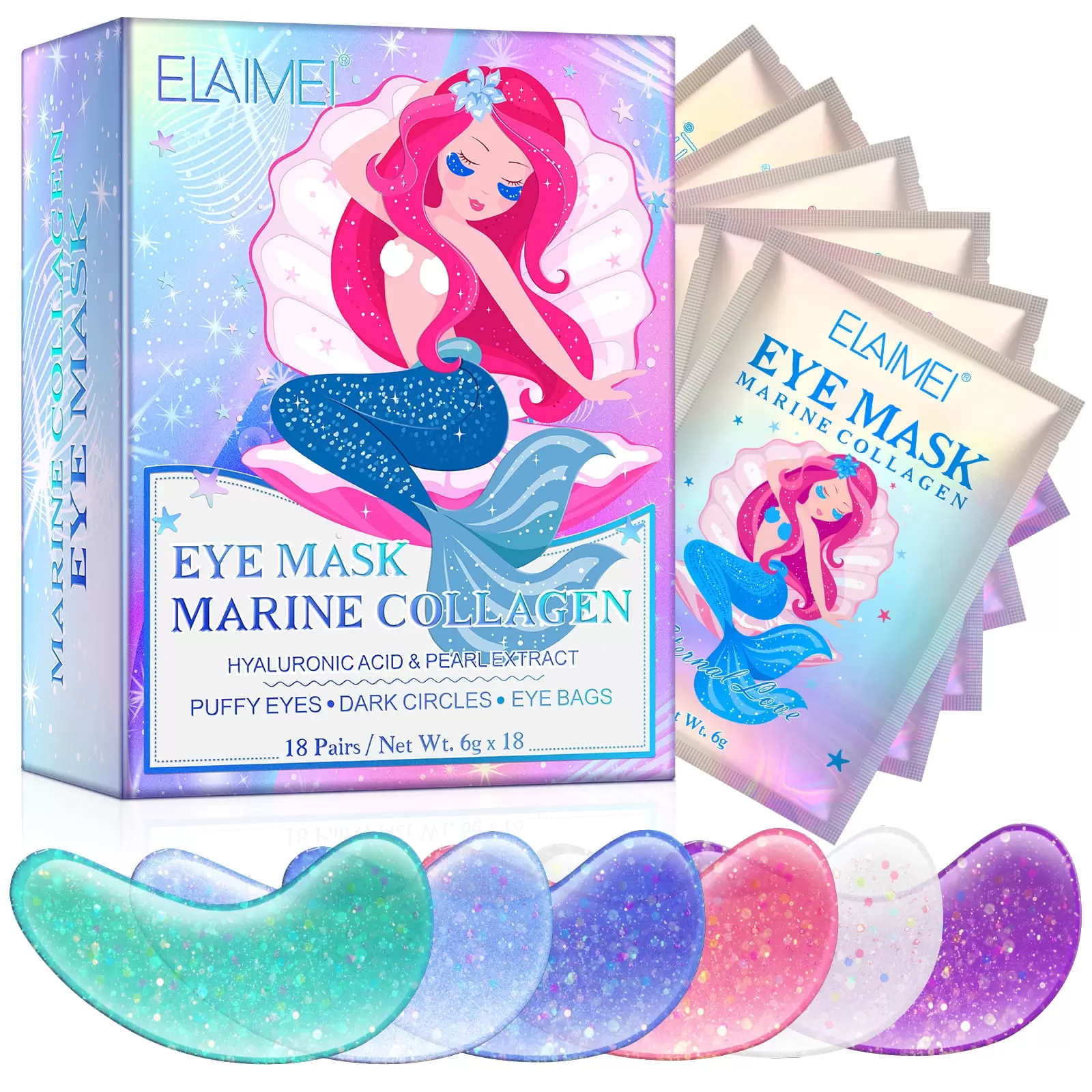 Elaimei Marine Collagen Eye Mask Pearl Eye Gels that Reduce Wrinkles. Puffy Eyes. Dark Circles. Eye Bags- Anti Aging Under Eye Patches 36 Pairs