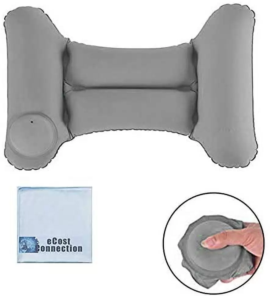 eCostConnection Inflatable Back Lumbar Support Pillow with Built-in Manual Pump and Soft Lining (Gray) + Microfiber Cloth