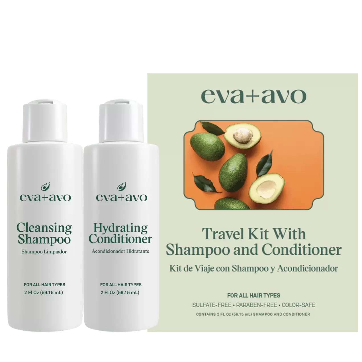 eva+avo Shampoo & Conditioner with Avocado Oil. Travel Kit. 4 fl oz