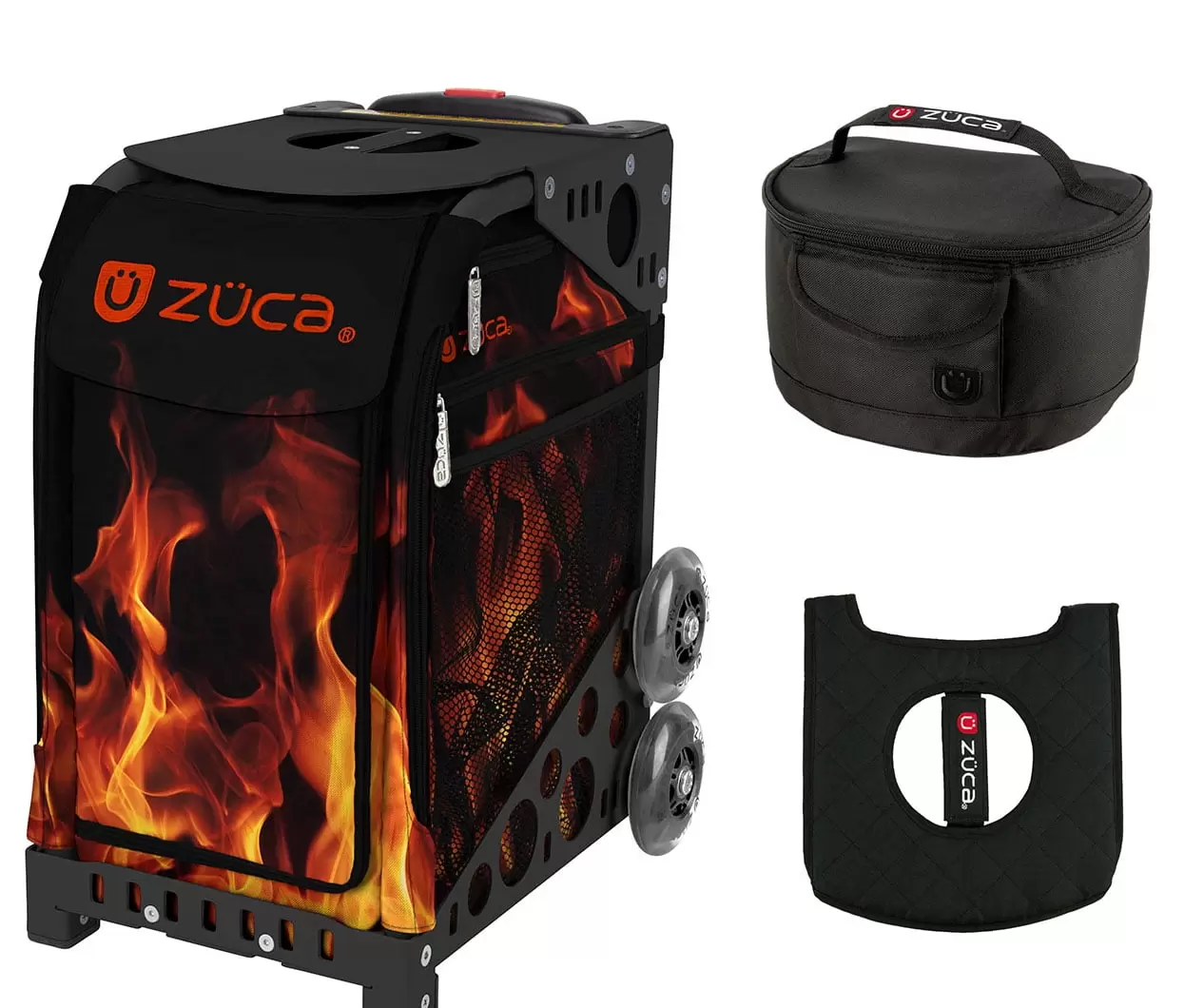 Zuca 18 Sport Bag - Blaze with Lunchbox and Seat Cover (Black Non-Flashing Wheels Frame)