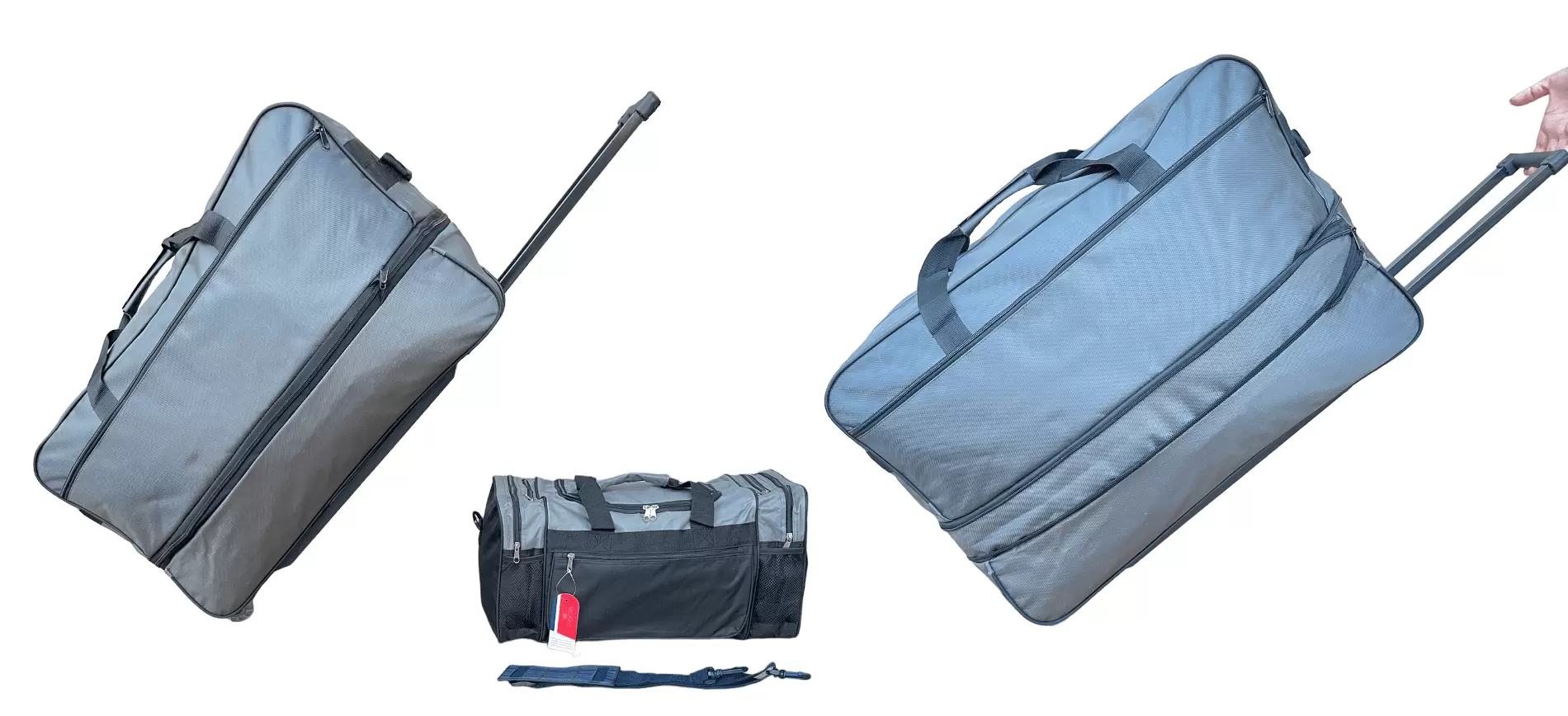 Rolling Duffel Bags 2x 28 Large Adjustable 60 Lb Capacity each with Wheels + Shoulder 20 Duffle Bag Set. Upright Rolling Travel Duffle Bag Multi Pockets Lightweight Luggage Telescopic Handle (Gray)