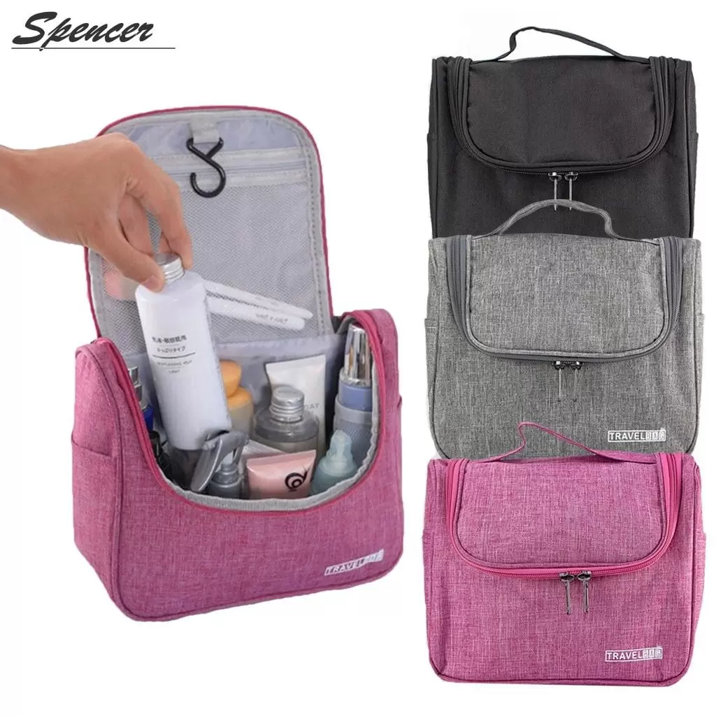 Spencer Waterproof Hanging Travel Toiletry Bag for Women Men. Hygiene Bag Bathroom Toiletry Organizer Kit for Cosmetics. Makeup Accessories Gray