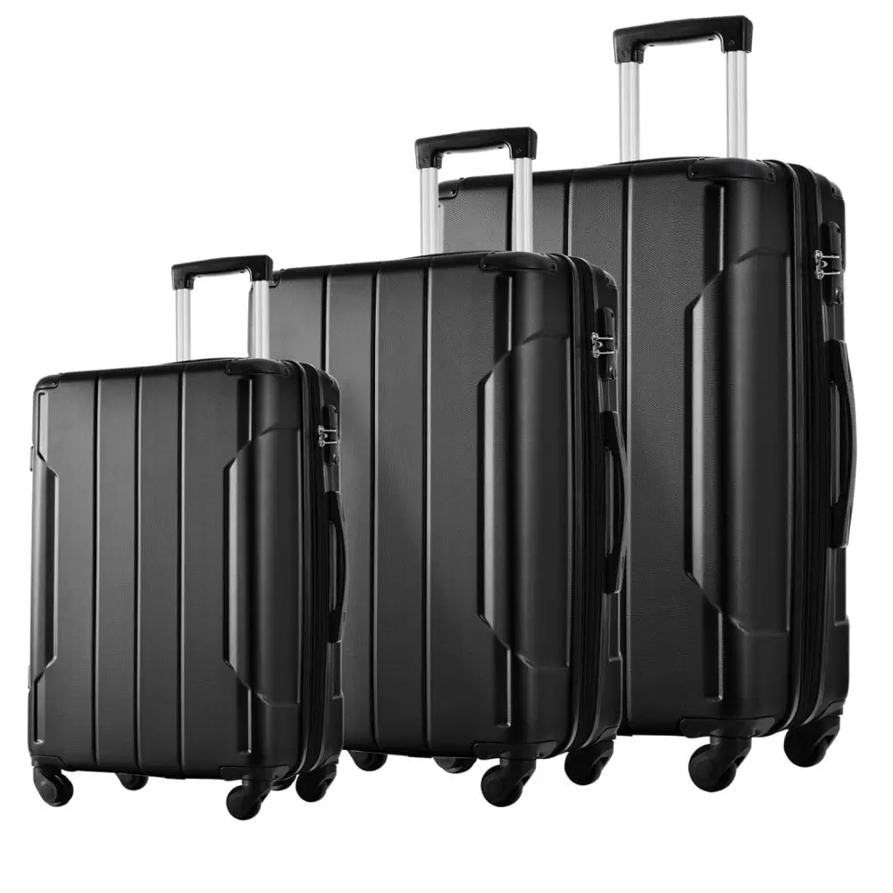 Tcbosik 3 Piece Expandable ABS Hardshell Luggage Sets Spinner Wheel Suitcase TSA Lock Suit Case. Black. 20/24/28 Inch