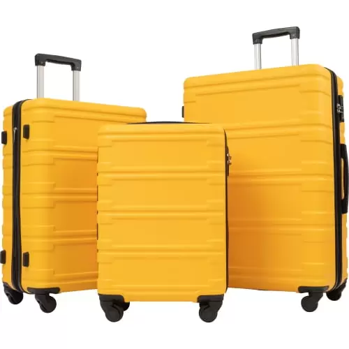 Hardshell luggage sets PC+ABS Hardshell suitcase with Spinner Wheels. durable lightweight luggage TSA Lock expandable Carry Checked Luggage. 3-Piece Set (20/24/28) ?C Yellow