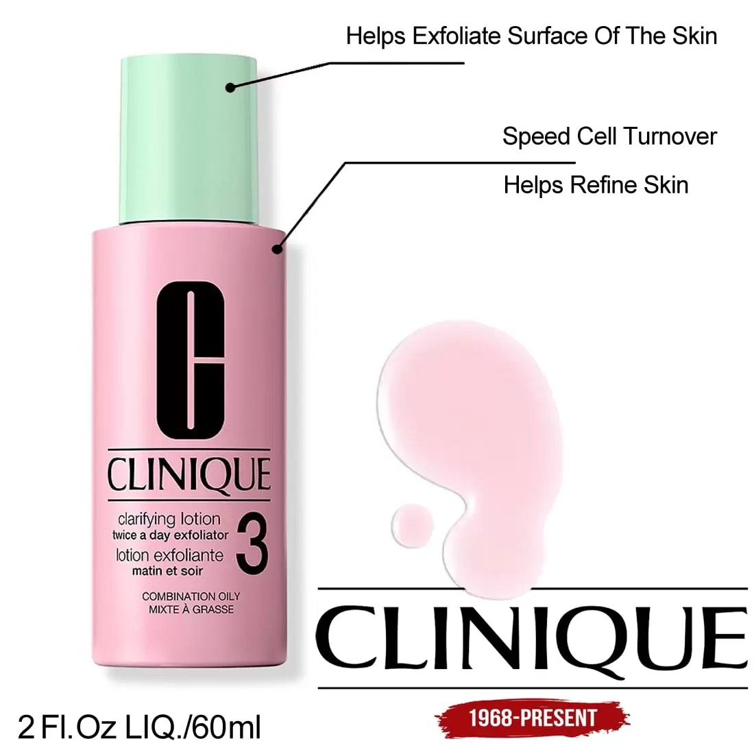 Clinique 2oz Clarifying Exfoliating Lotion 3 for Combination Oily Skin (Type 3 Travel Size)