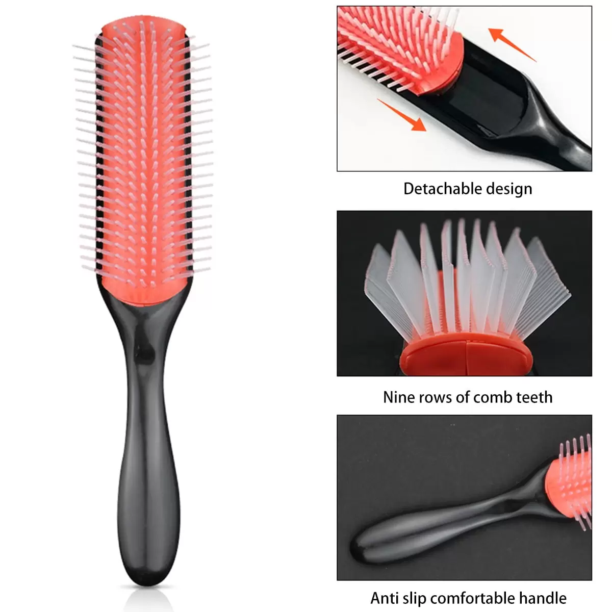 Atopoler Hair Brush for Natural Curly Hair Black 9 Row Styling Travel Nylon Bristle Wet Mini Small Shower Wavy Drying Plastic Comb. Woman Man Gifts