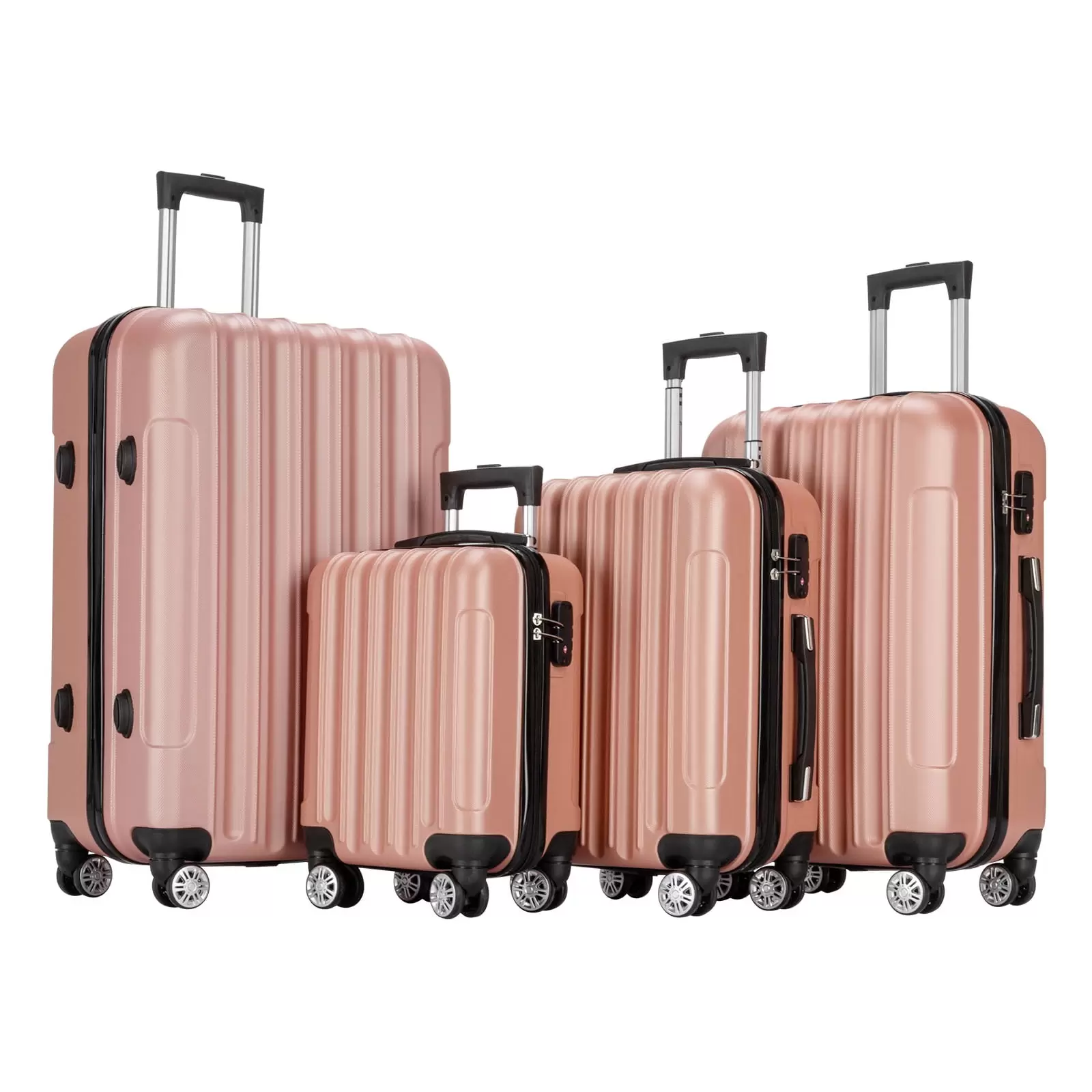 SalonMore 4 Piece Sets ABS Suitcase. Hard Luggage Set for Short Trips and Long Travel w/Built-In TSA lock Hardside Spinner Wheels. Rose Gold