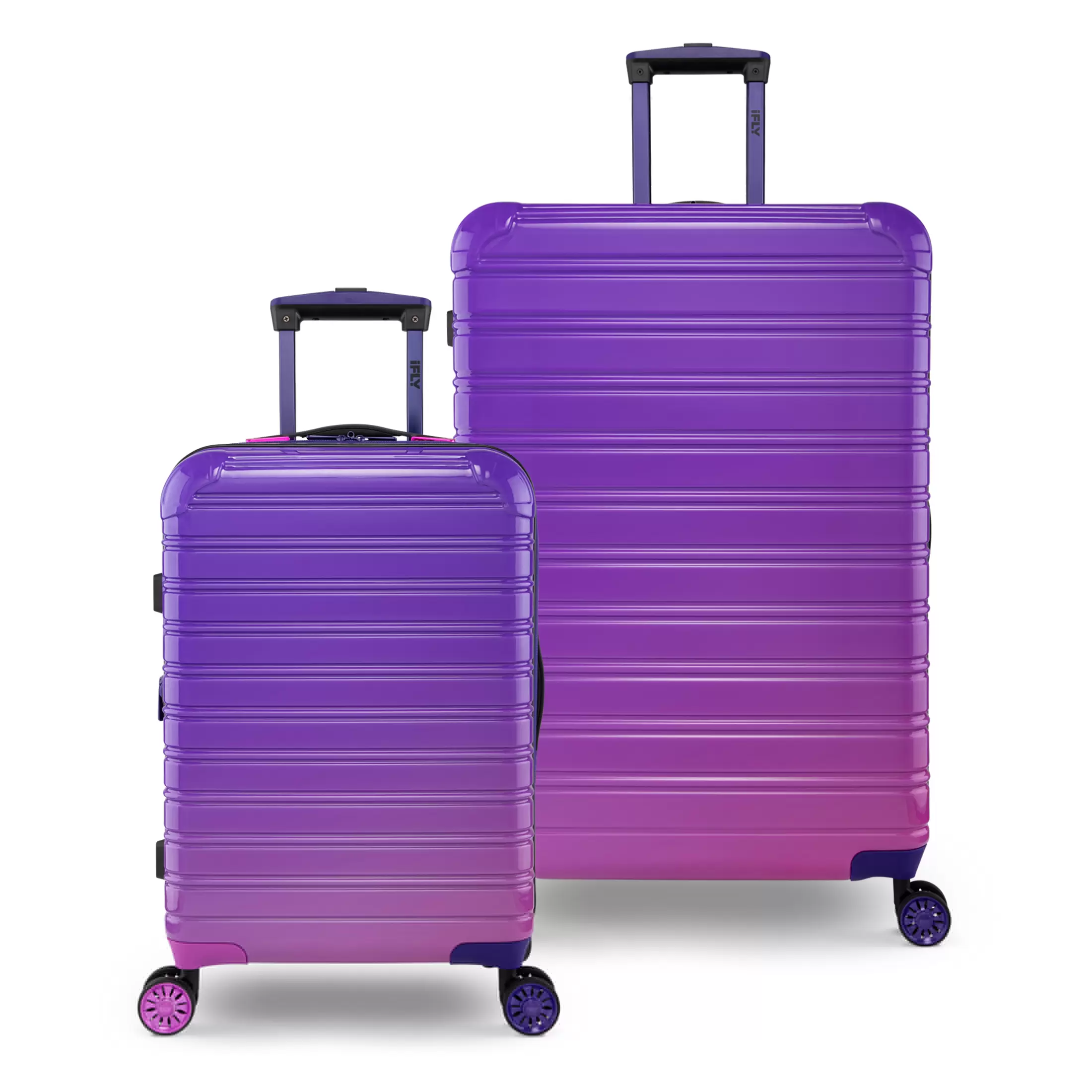 iFLY Hardside Luggage Fibertech 2 Piece Set with Double Spinner Wheels. 20 Carry-on Luggage and 28 Checked Luggage. Midnight Berry