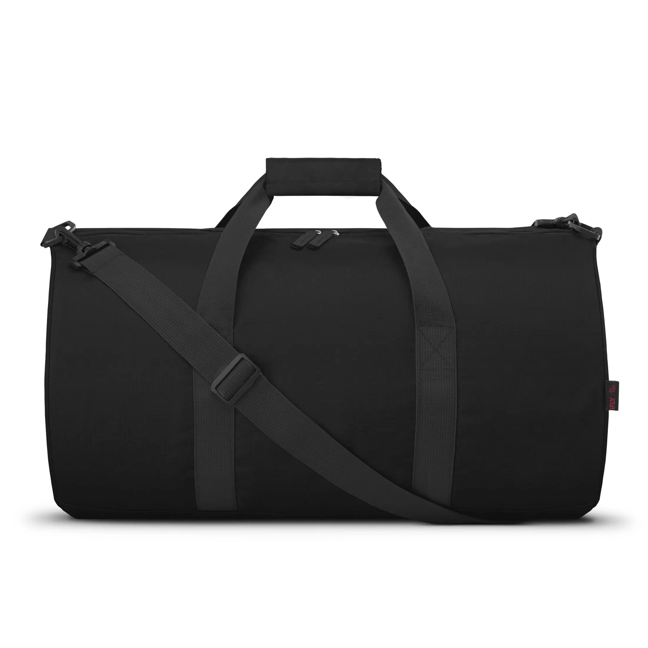 iFLY Packable Duffle with Adjustable Shoulder Strap and Luggage Trolley Sleeve. Black