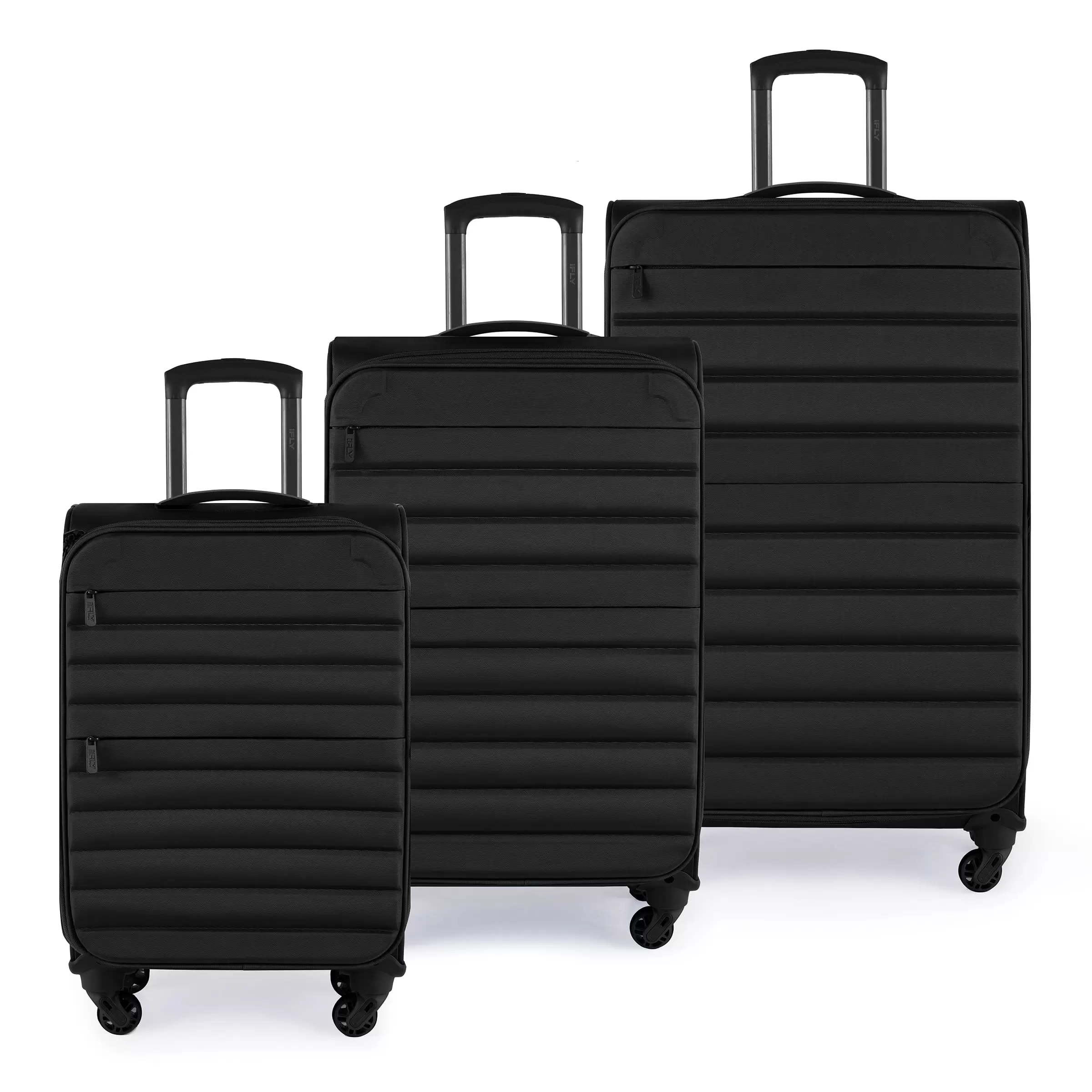 iFLY Softside Fibertech 3-Piece Luggage Set. 20 Carry-on. 24 Checked Luggage and 28 Checked Luggage. Black