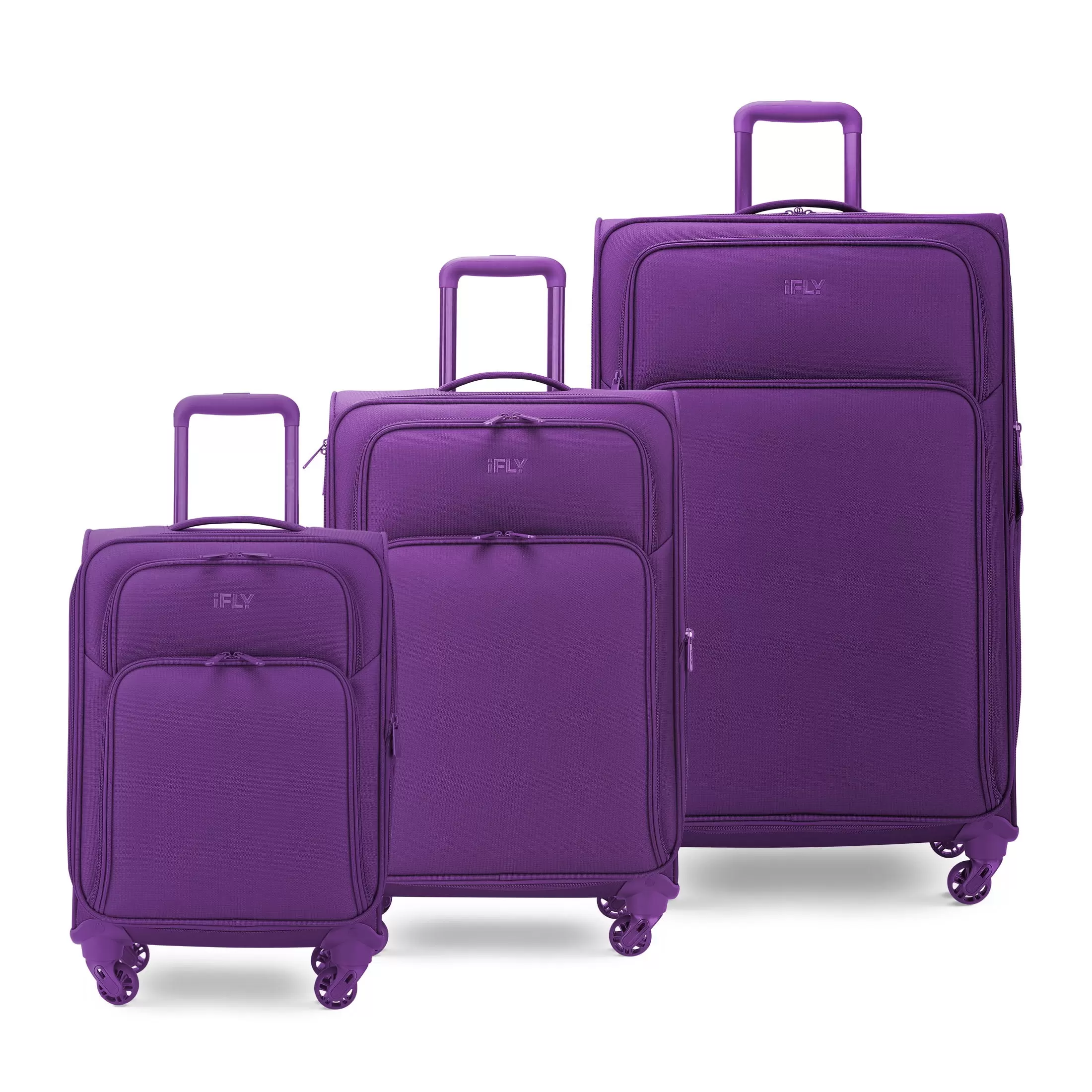 iFLY Softside Passion 3 Piece Set. 20 Carry-on. 24 Checked Luggage and 28 Checked Luggage. Aubergine