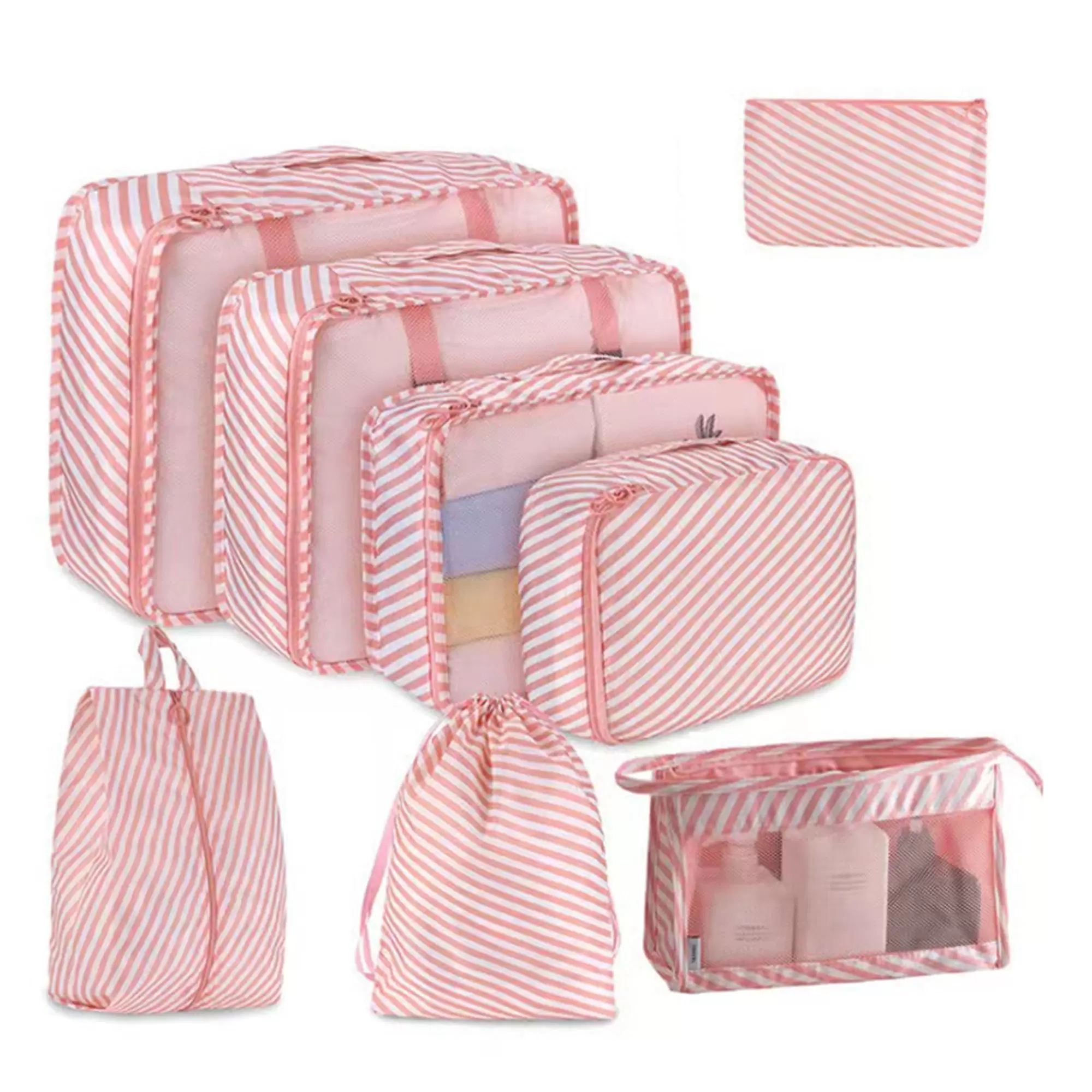 lEPECQ Packing Cubes for Travel. 8Pcs Travel Cubes Set Foldable Suitcase Organizer Lightweight Luggage Storage Bag. Pink