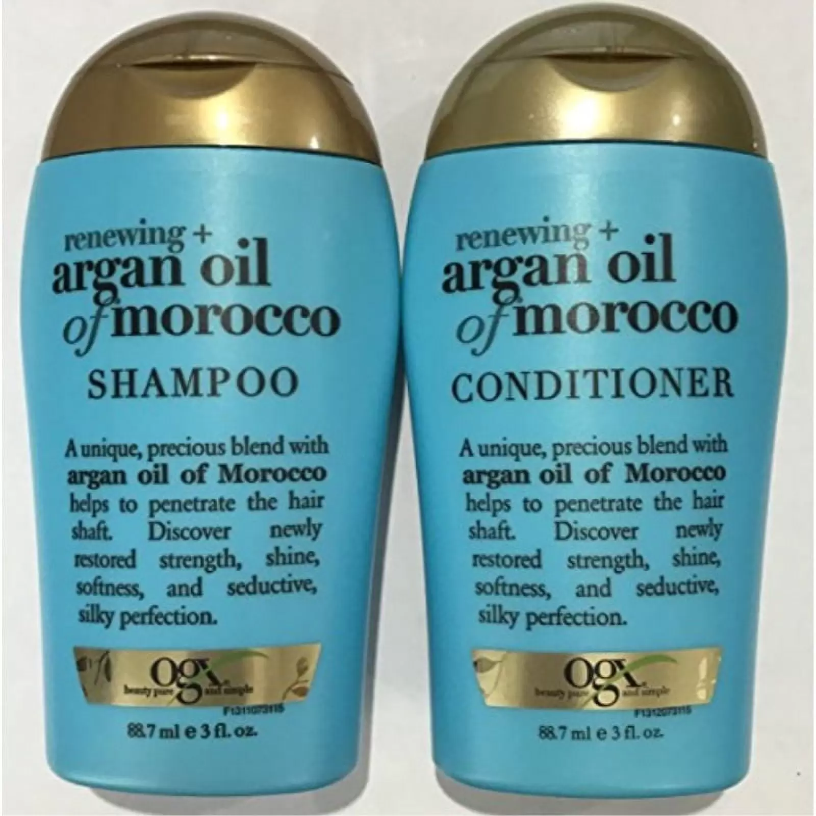 ogx renewing argan oil of morocco shampoo & conditioner travel size - 3 oz. each